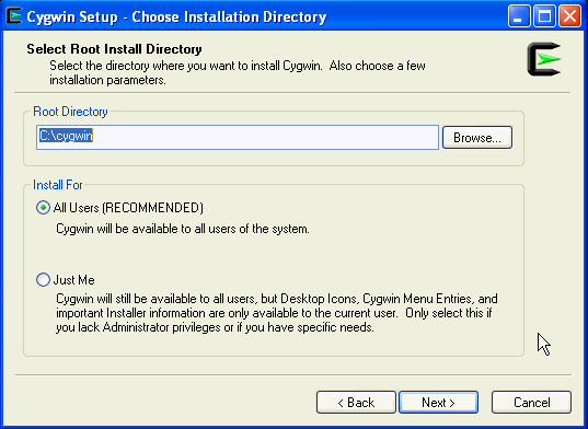 Choose Installation Directory Window Choose Installation Directory Window