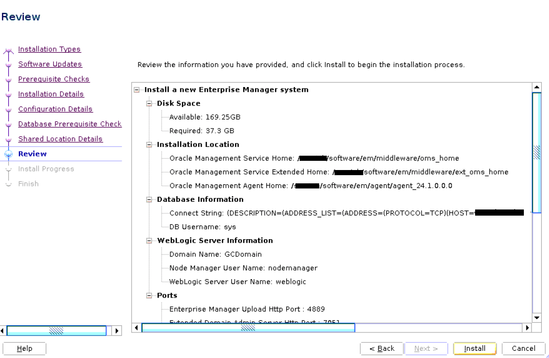 Review Screen for Simple Install
