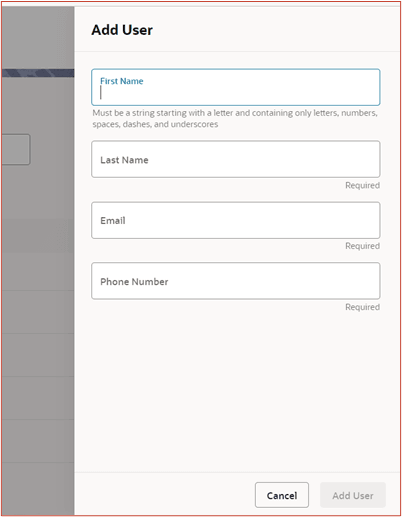Add user screen on the GUI Add user screen on the GUI