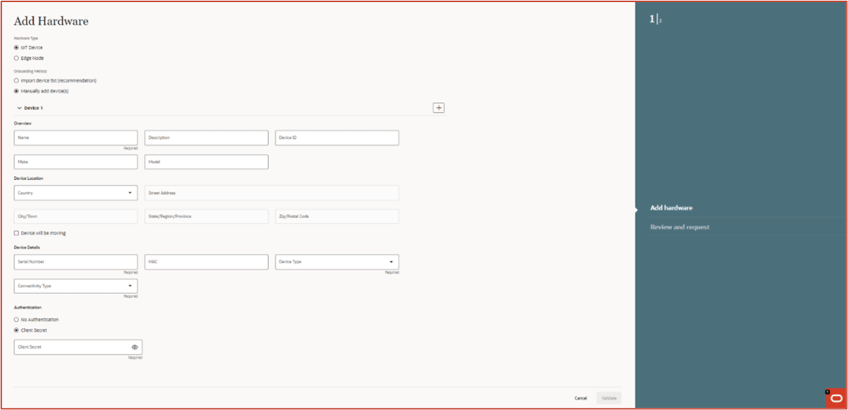Device Onboarding - With a Client Secret screen Device Onboarding - With a Client Secret screen