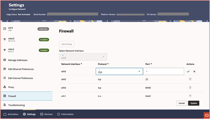The image shows the firewall settings page where a new firewall rule is being added by selecting the network interface, protocol, and port. The image shows the firewall settings page where a new firewall rule is being added by selecting the network interface, protocol, and port.