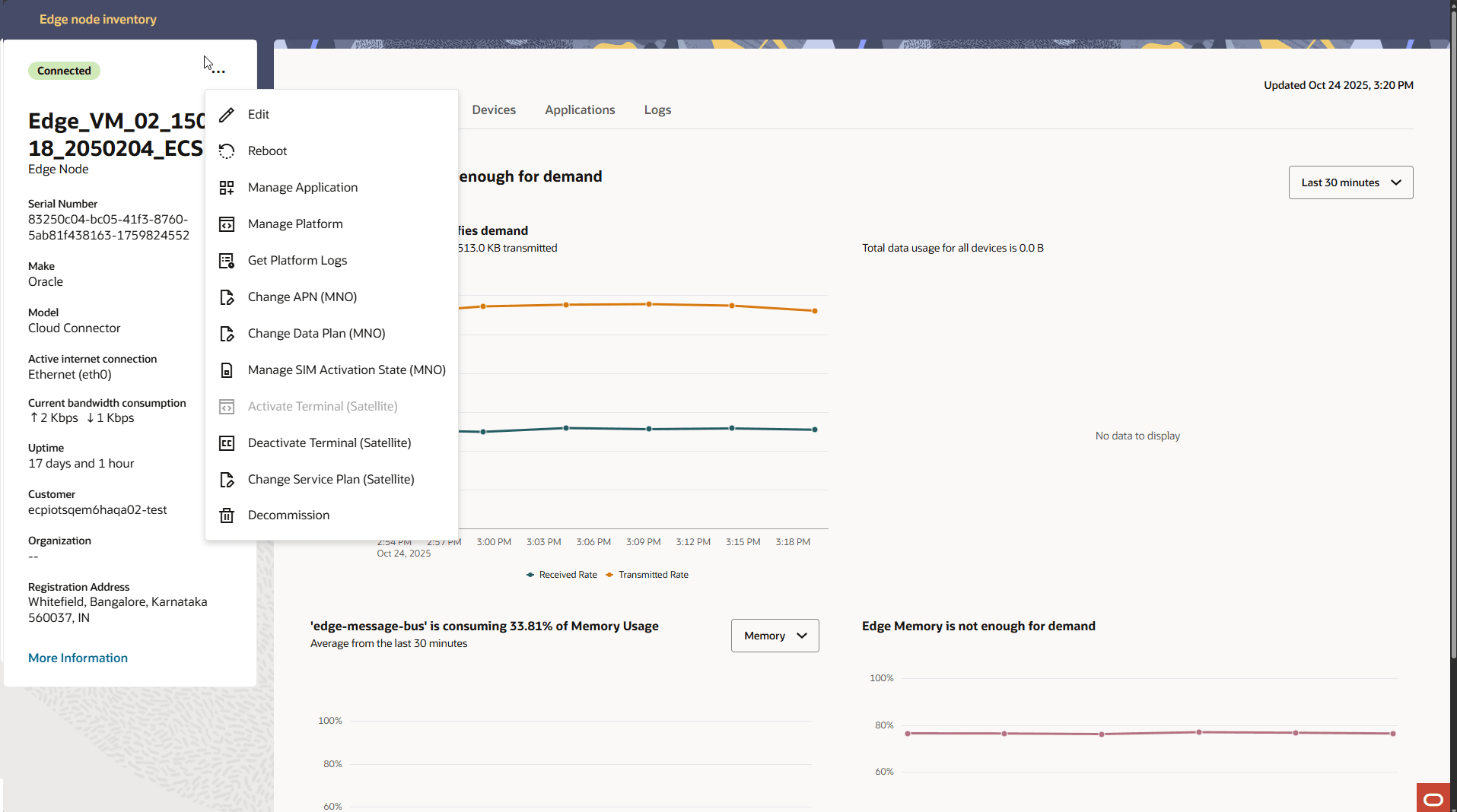 This screen capture shows an example of the Edge Nodes Details page with the ellipsis menu options on the left panel. This screen capture shows an example of the Edge Nodes Details page with the ellipsis menu options on the left panel.