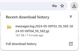 This screen capture shows an example from the Chrome browser with a log file download. This screen capture shows an example from the Chrome browser with a log file download.