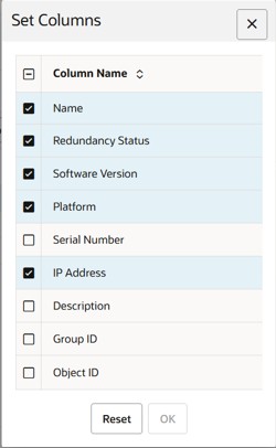 This screenshot shows an example of the Set Columns display. This screenshot shows an example of the Set Columns display.