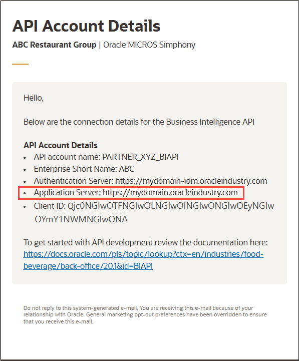 Screenshot of the email with the Application Server field in a red box Screenshot of the email with the Application Server field in a red box