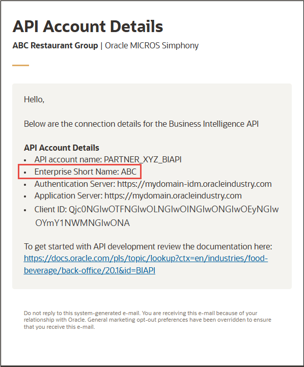 Screenshot of the email with the Enterprise Shortname field in a red box Screenshot of the email with the Enterprise Shortname field in a red box