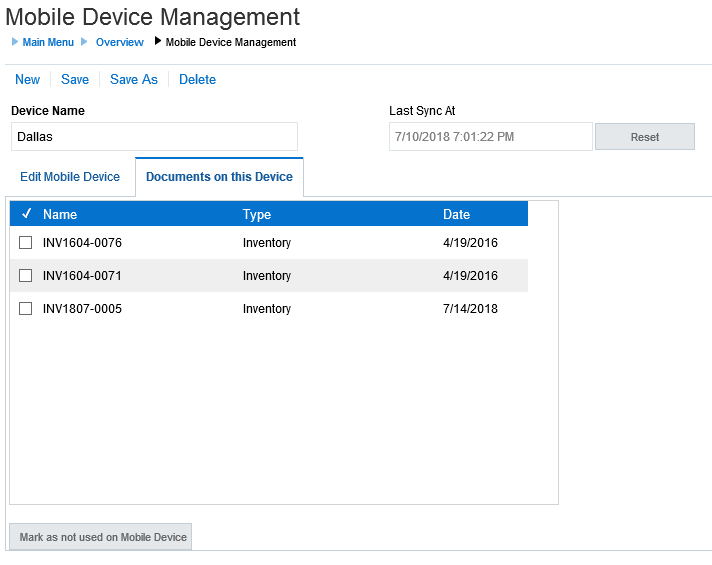 This image shows the Mobile Device Management screen. This image shows the Mobile Device Management screen.