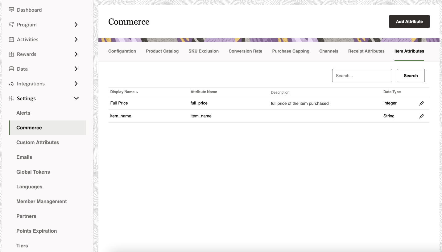 This image displays the Item Attributes tab in the Commerce menu. This image displays the Item Attributes tab in the Commerce menu.