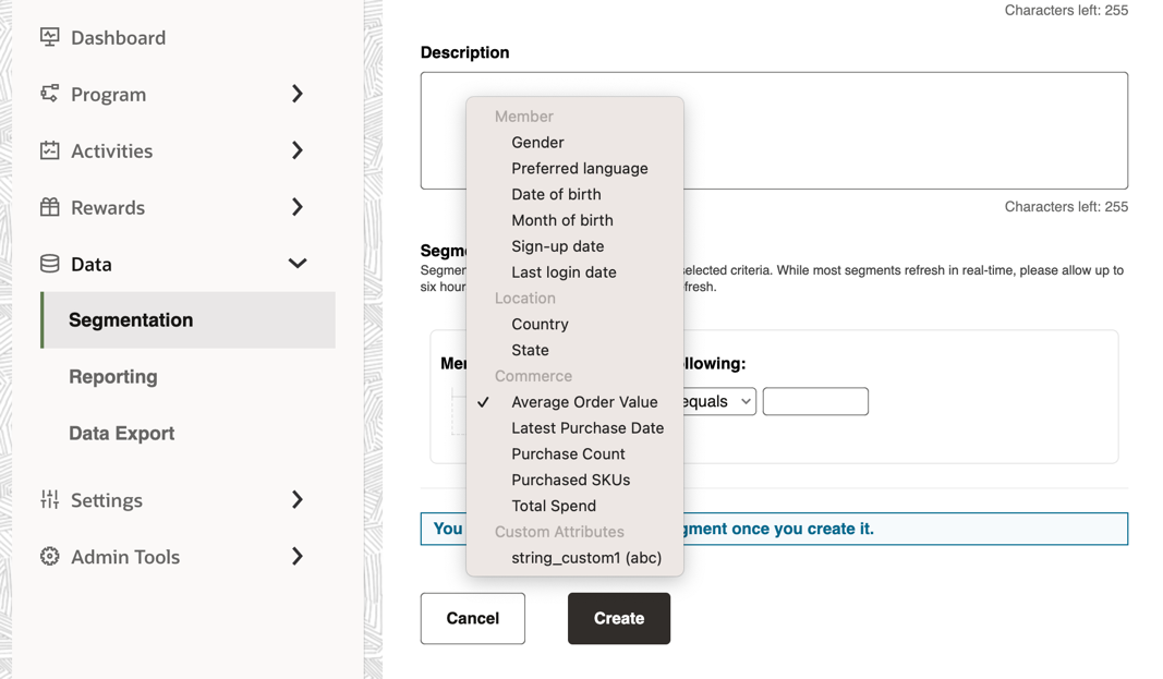 This image shows the Commerce Criteria options in Segmentation. This image shows the Commerce Criteria options in Segmentation.
