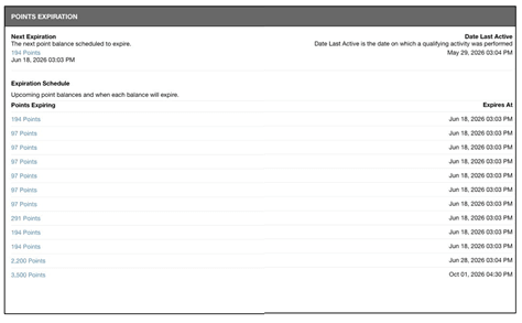 Shows Points Expiration widget screen.
