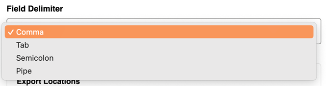 This image shows the field delimiter options. This image shows the field delimiter options.