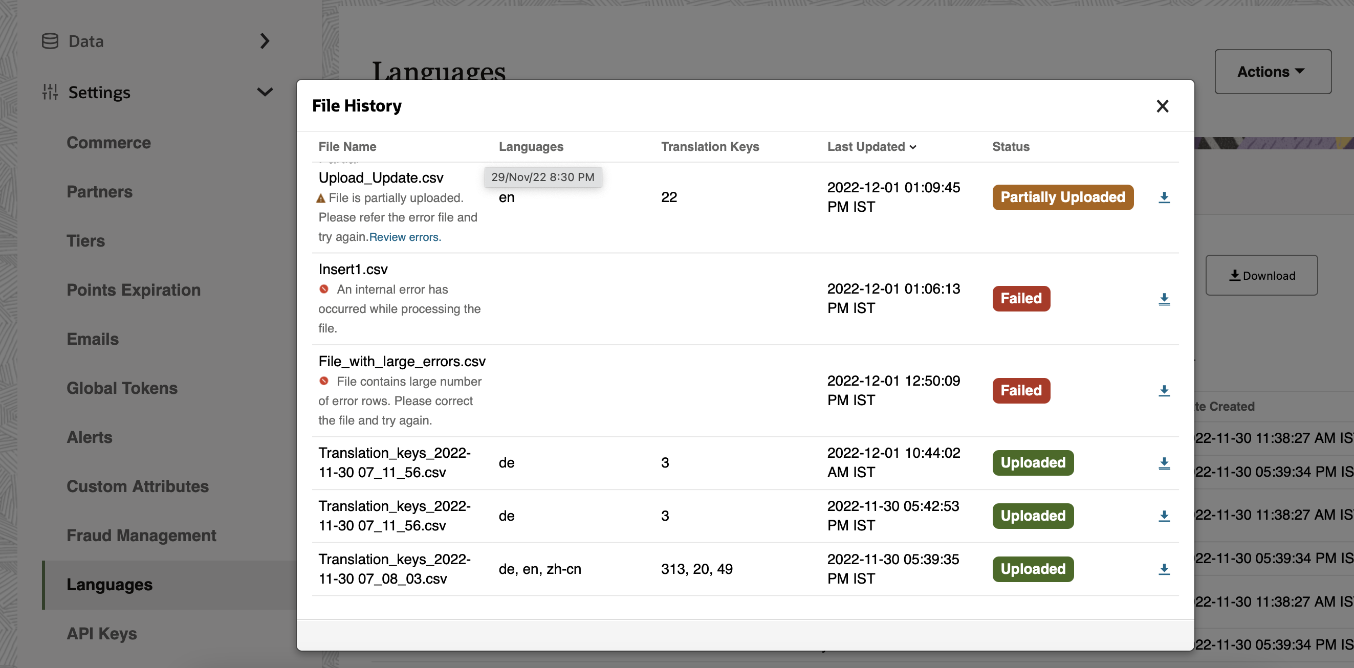 This image shows the File History. This image shows the File History.