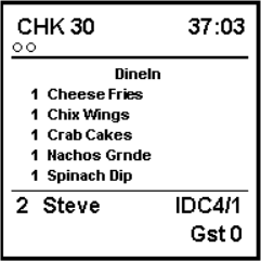 This figure shows a sample image of the chit with order type, seat number, and guest count layout. This figure shows a sample image of the chit with order type, seat number, and guest count layout.