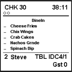 This figure shows a sample image of the chit with order type, item status, and guest count layout. This figure shows a sample image of the chit with order type, item status, and guest count layout.