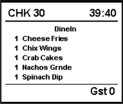 This figure shows a sample image of the chit with check number, order type, and guest count layout. This figure shows a sample image of the chit with check number, order type, and guest count layout.