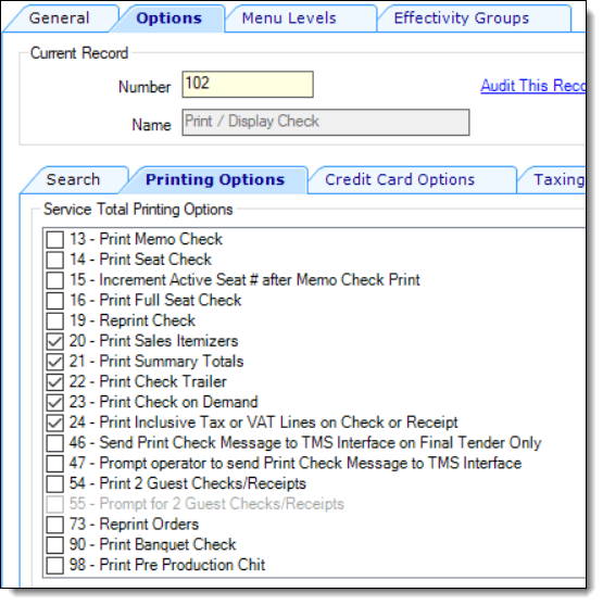 This figure shows the Tender/Media record’s printing options. This figure shows the Tender/Media record’s printing options.
