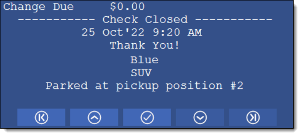 This figure shows a check image from the KDS Display and the navigational toolbar which is provided to toggle a users view of the check. This figure shows a check image from the KDS Display and the navigational toolbar which is provided to toggle a users view of the check.