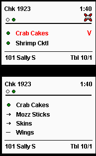 This figure shows the chit with new and voided menu items. This figure shows the chit with new and voided menu items.