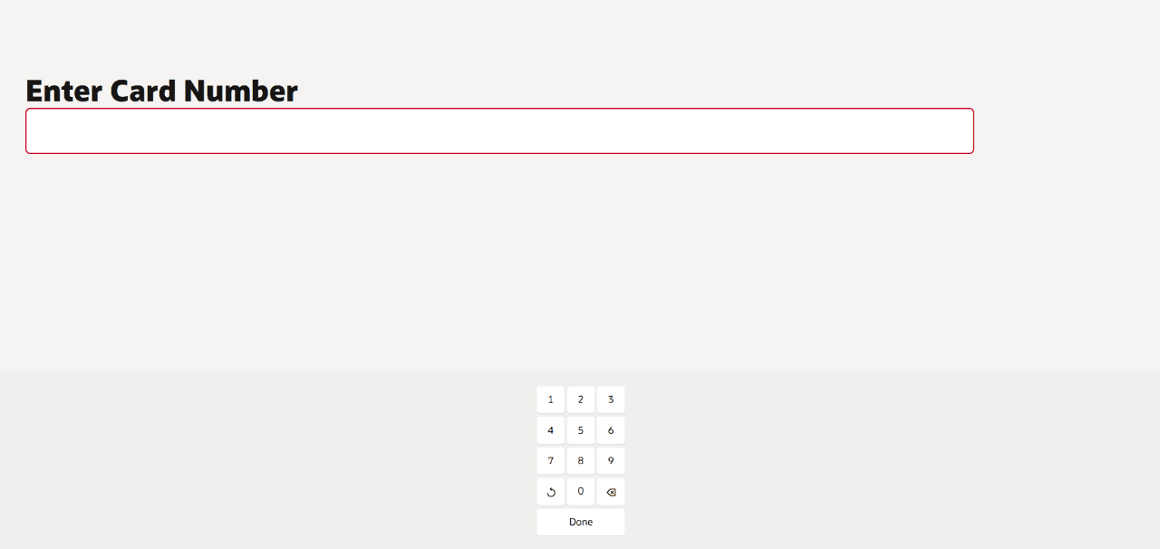 SVC Card Enter Number Screen