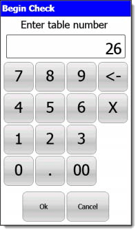 This figure shows the enter table number prompt window on the POS workstation. This figure shows the enter table number prompt window on the POS workstation.