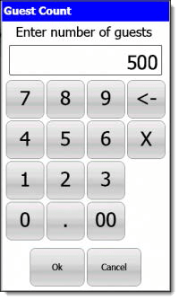 This figure shows the enter number of guests prompt window on the POS workstation. This figure shows the enter number of guests prompt window on the POS workstation.
