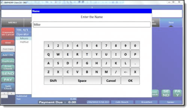 This figure shows where to edit check header content in the check detail area on the POS workstation. This figure shows where to edit check header content in the check detail area on the POS workstation.