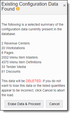 This figure shows the dialog which lists the existing configuration of the targeted system when uploading cloned data. This figure shows the dialog which lists the existing configuration of the targeted system when uploading cloned data.