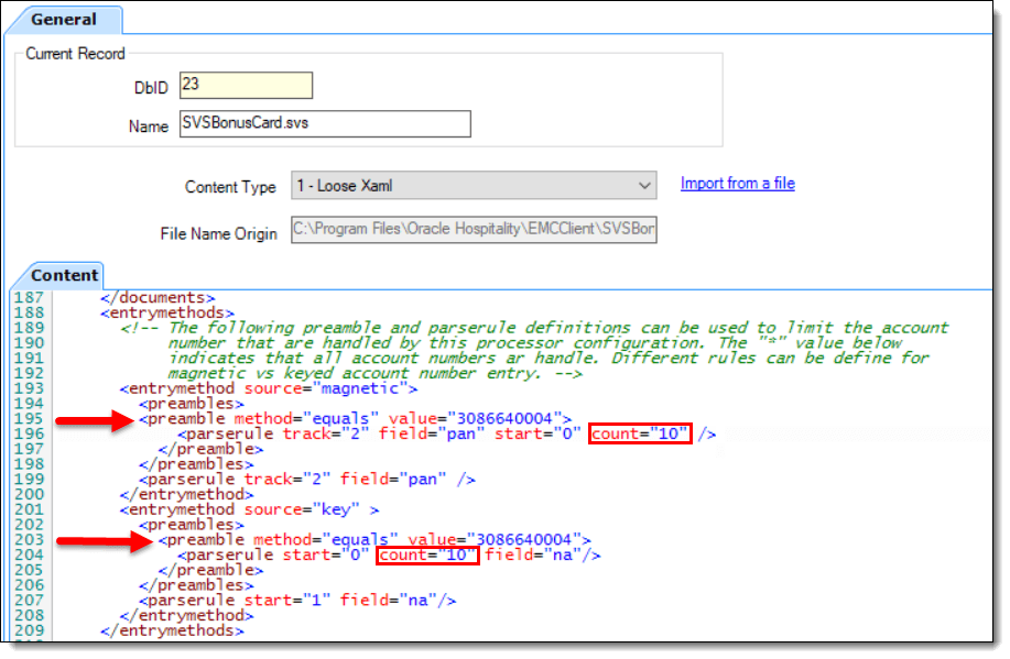 This figure shows the EMC Content module and the required SVSBonusCard.svs gift card preamble number configuration fields. This figure shows the EMC Content module and the required SVSBonusCard.svs gift card preamble number configuration fields.