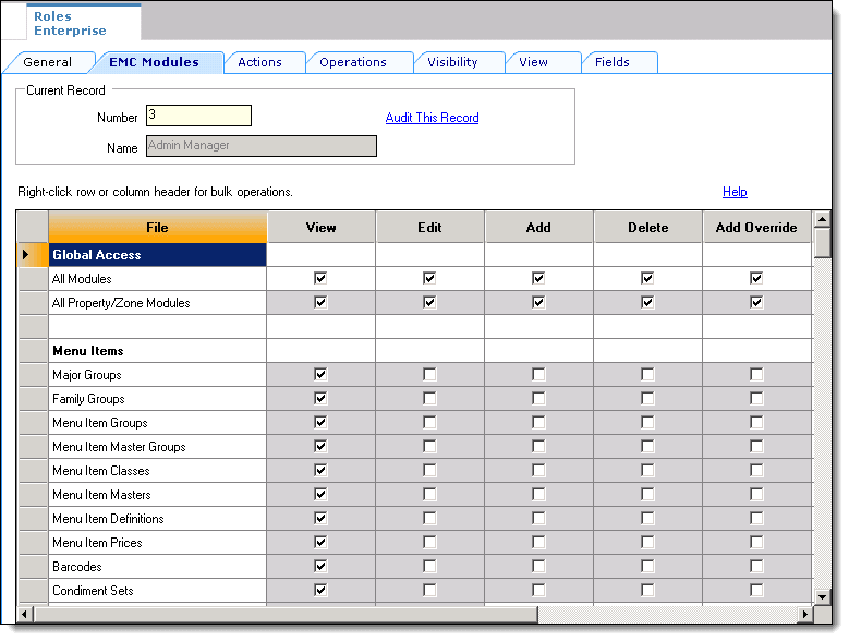 This figure shows the Roles module and its EMC Modules tab.