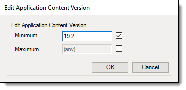 This figure shows the Extension Application minimum and maximum Simphony version configuration window. This figure shows the Extension Application minimum and maximum Simphony version configuration window.