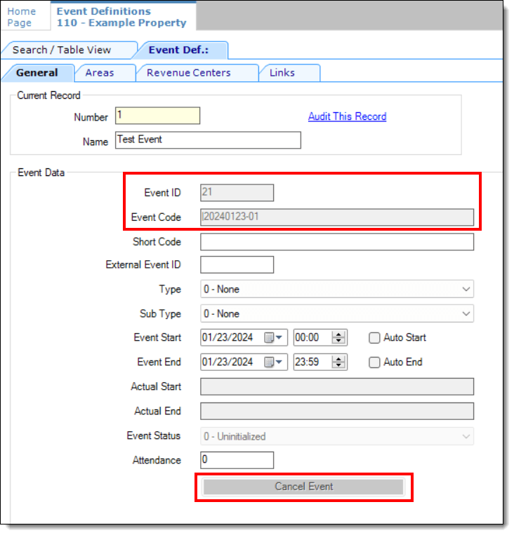 This figure shows the Event Definitions module and the grayed out fields which have restricted access as configured from the Roles module via the Fields tab. This figure shows the Event Definitions module and the grayed out fields which have restricted access as configured from the Roles module via the Fields tab.