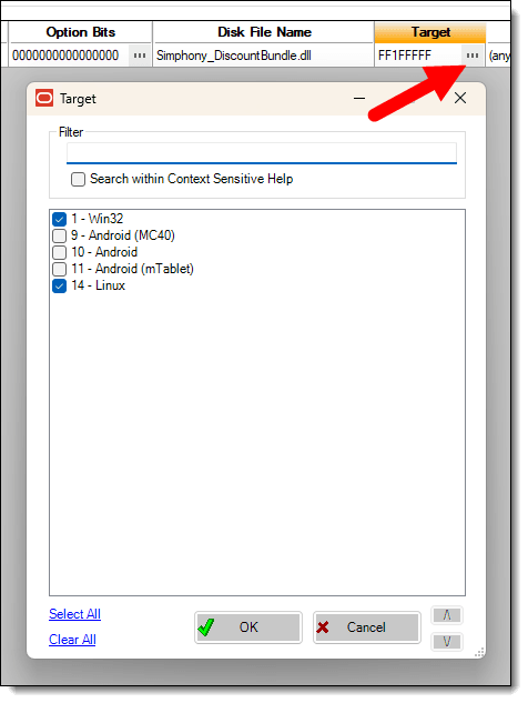This figure shows the extension application module when enabling specific workstation types for the Target field. This figure shows the extension application module when enabling specific workstation types for the Target field.