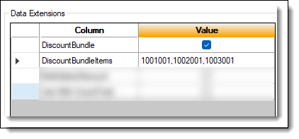 This figure shows the discount bundle data extensions tab. This figure shows the discount bundle data extensions tab.