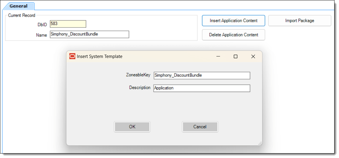 This figure shows the extension application module when identifying the Simphony discount bundle to the system. This figure shows the extension application module when identifying the Simphony discount bundle to the system.