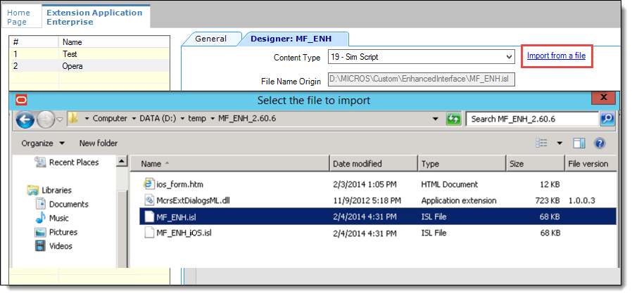 This figure shows the Extension Application importing content file selection. This figure shows the Extension Application importing content file selection.