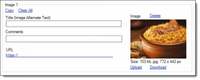 This figure shows the Menu Item Definition image information section. This figure shows the Menu Item Definition image information section.