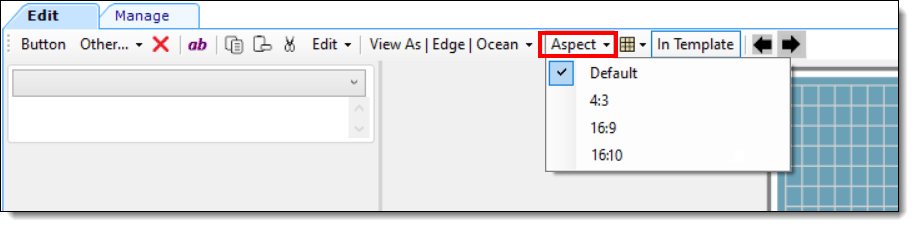 This figure shows the Aspect Ratio setting for workstations from the Page Design module. This figure shows the Aspect Ratio setting for workstations from the Page Design module.