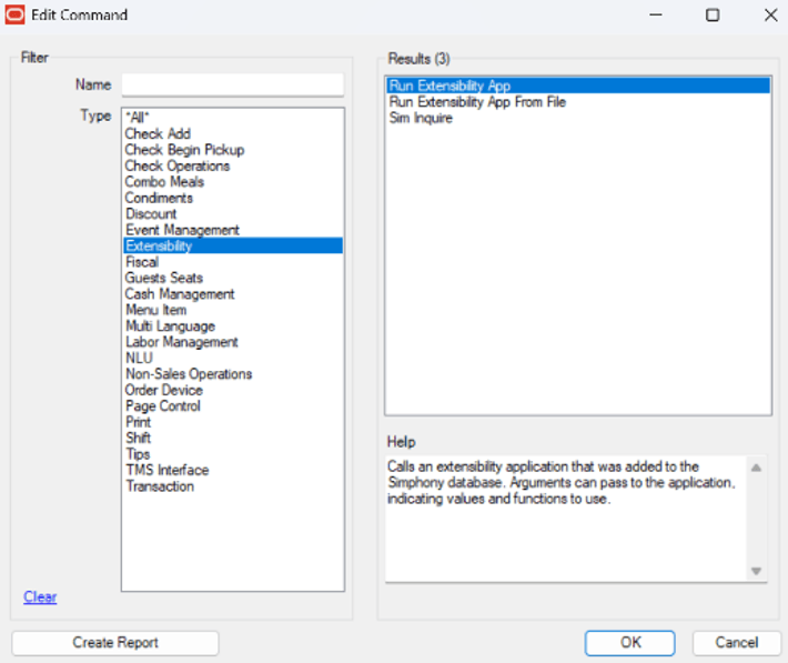 Edit Command dialog with Type and Results options. Edit Command dialog with Type and Results options.