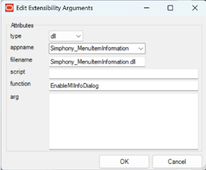 This image shows the Edit Extensibility Arguments dialog. This image shows the Edit Extensibility Arguments dialog.