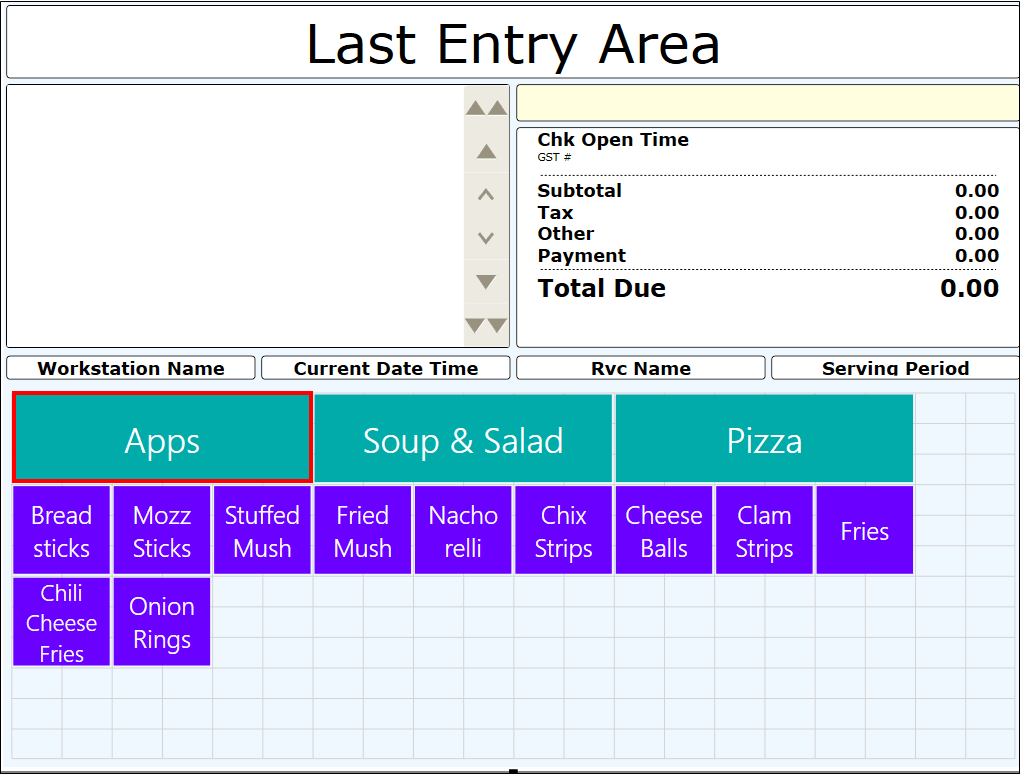 This figure shows a workstation touchscreen with SLUs, showing fewer buttons that are organized in groups (Apps with red outline). This figure shows a workstation touchscreen with SLUs, showing fewer buttons that are organized in groups (Apps with red outline).