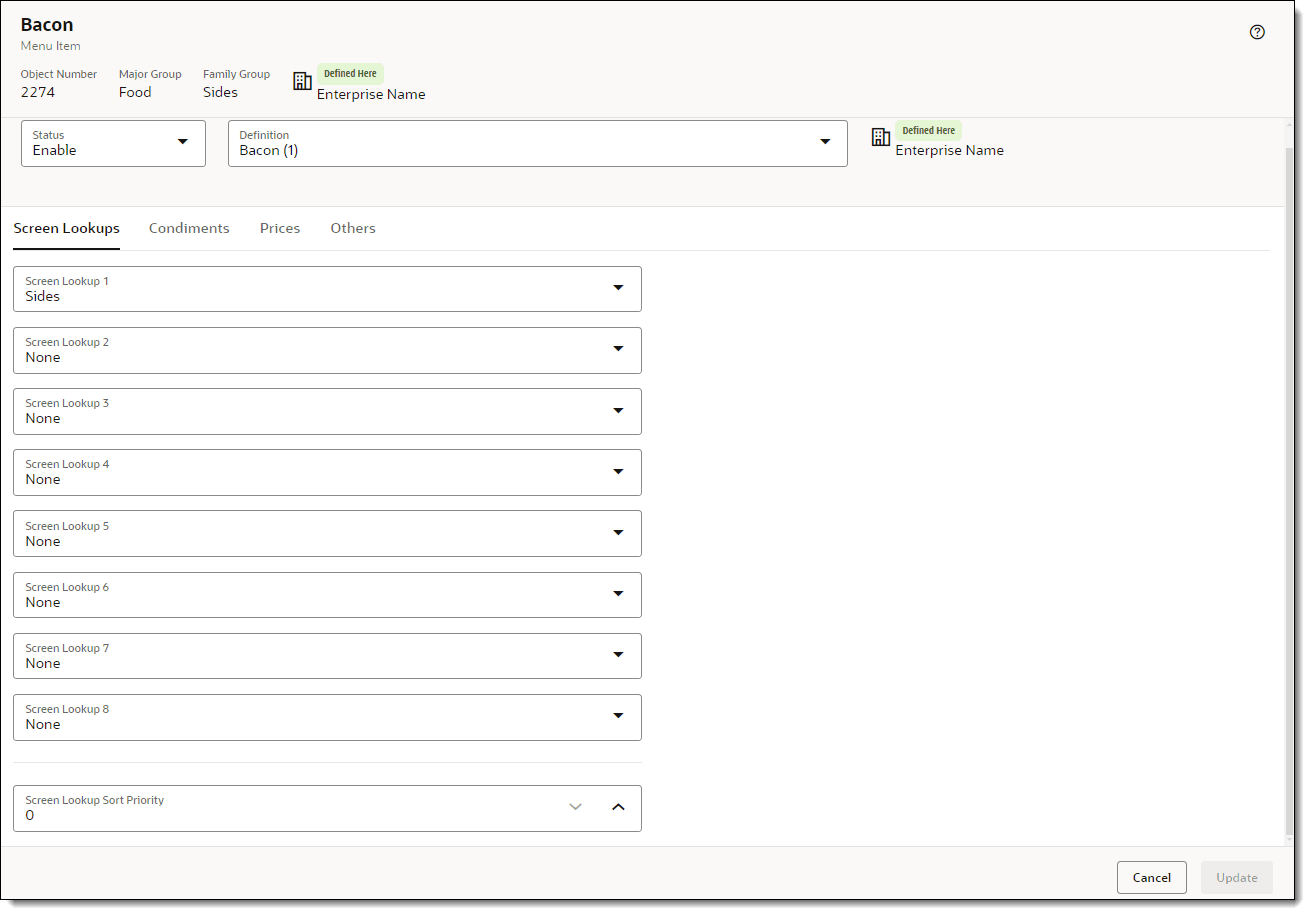 This figure shows the Screen Lookups tab with Screen Lookup 1 through 8. This figure shows the Screen Lookups tab with Screen Lookup 1 through 8.