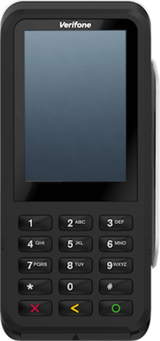 This figure shows the front of the Verifone P630 payment terminal. This figure shows the front of the Verifone P630 payment terminal.