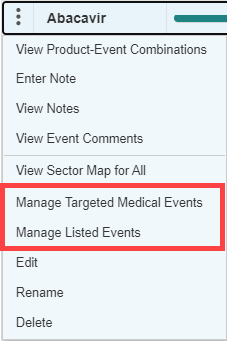 Manage listed or targeted events from the Row Action menu Manage listed or targeted events from the Row Action menu