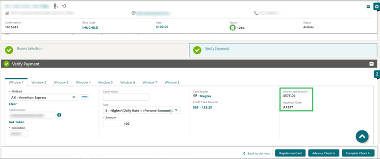 This image shows the Payment Check-in Step screen details This image shows the Payment Check-in Step screen details