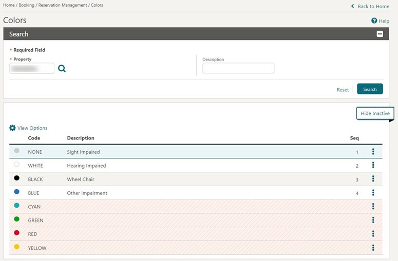 This image shows the Color Configuration screen