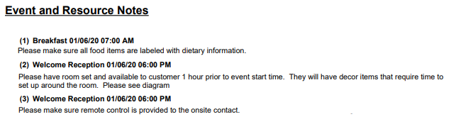 This image shows the Event and Resource notes option This image shows the Event and Resource notes option