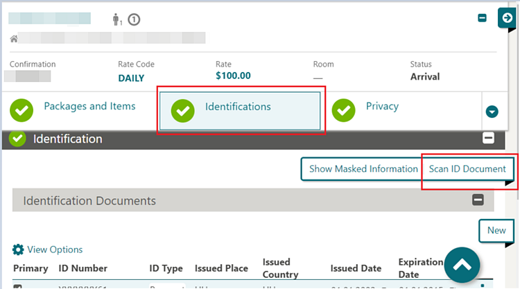 This image shows the Scan ID Document link in the Identification panel. This image shows the Scan ID Document link in the Identification panel.