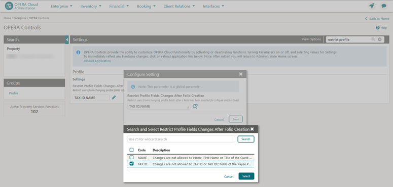 This image shows the Restrict Profile Change options after folio creation This image shows the Restrict Profile Change options after folio creation