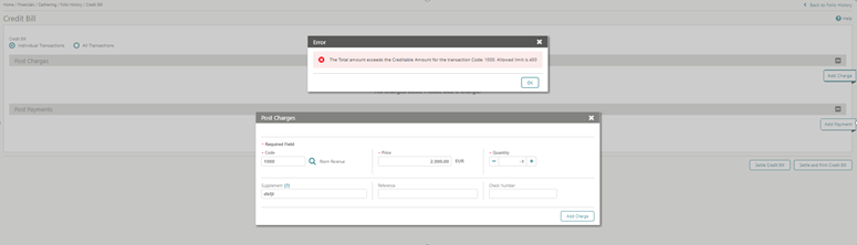 This image shows the Credit Bill Changes screen This image shows the Credit Bill Changes screen