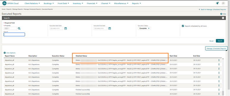 This image shows the Executed reports screen This image shows the Executed reports screen
